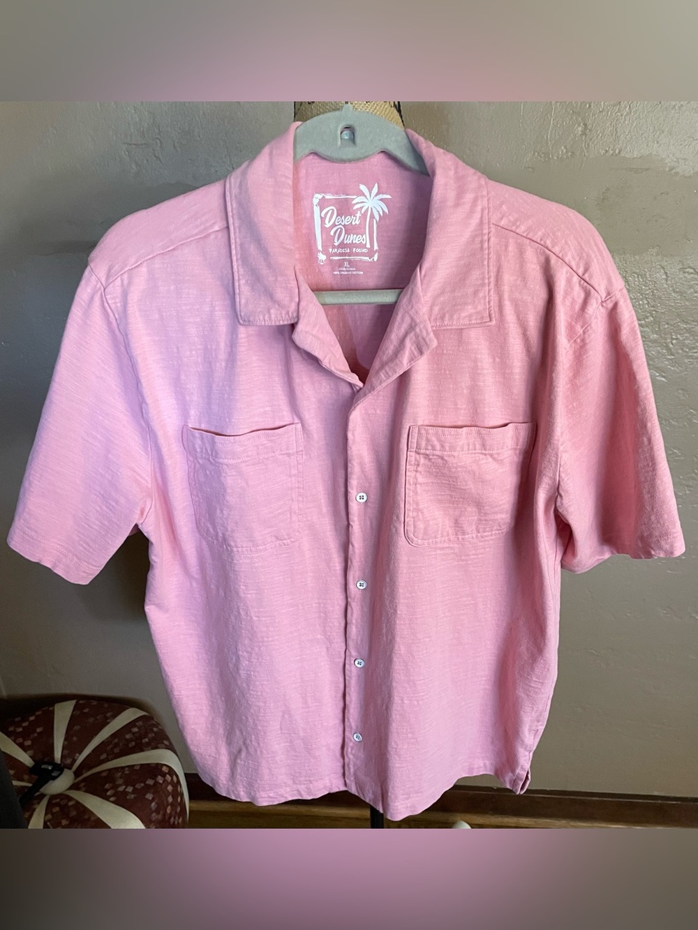 Desert Dunes Men's Organic Cotton Pink Short-Sleeve Casual Button-Down Shirt XL